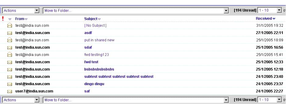 Communications Express Inbox Screen