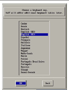 A screenshot of the Choose Keyboard Map screen.