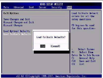 Graphic showing BIOS Setup Utility: Exit - Load Failsafe Defaults.