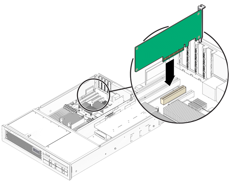 Figure shows installing the host adapter board into a PCI Express slot.