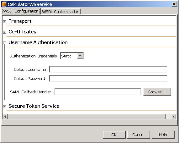 Screen shot of WSIT configuration - client -
username authentication
