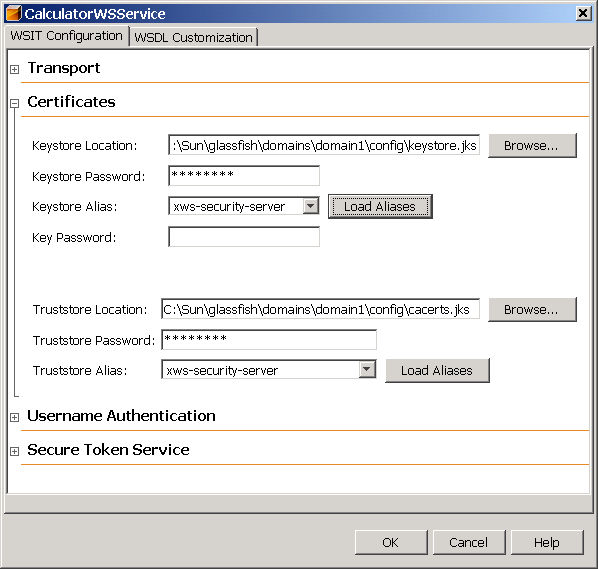 Screen shot of client-side certificate configuration
dialog