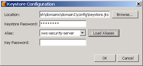 Screen shot of keystore configuration dialog