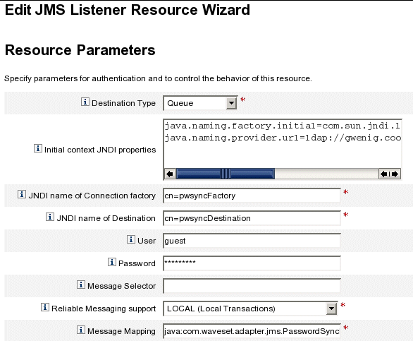 JMS Listener Resource Parameters