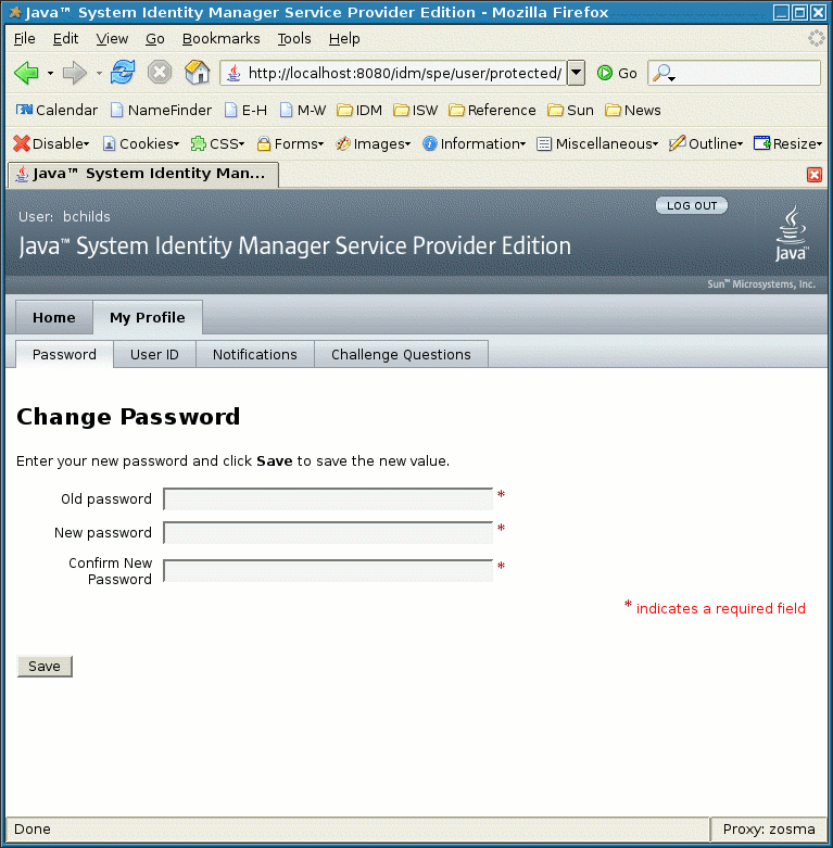 Service Provider users can set passwords, challenge password questions and manage notifications.