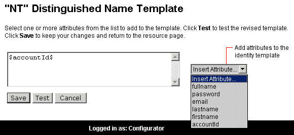 The identity template defines account name syntax for users.