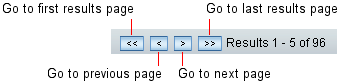 Navigate through Help and documentation search results by using the first, previous, next, and last controls.