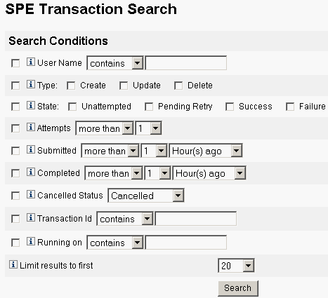 Specify search conditions to search transactions