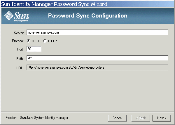 The Server Configuration dialog