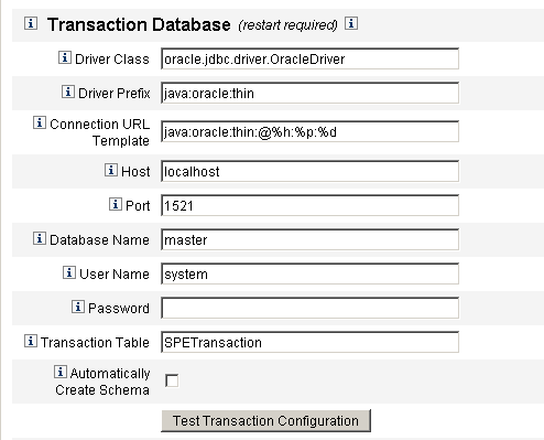 Configuring the transaction database in the SPE configuration.
