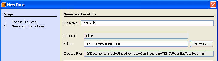 Specifying the Rule's file name and location.