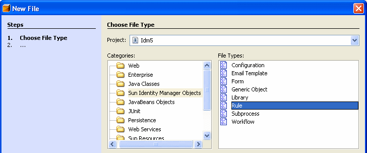 Specifying the Rule file type.