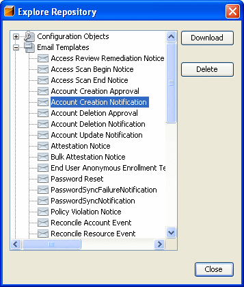 Use the Explore Repository dialog to select and download an object from the repository.