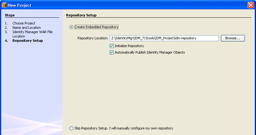 Create an embedded repository or manually configure your own repository.