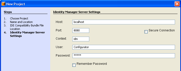 Specify the server settings for the Remote project.