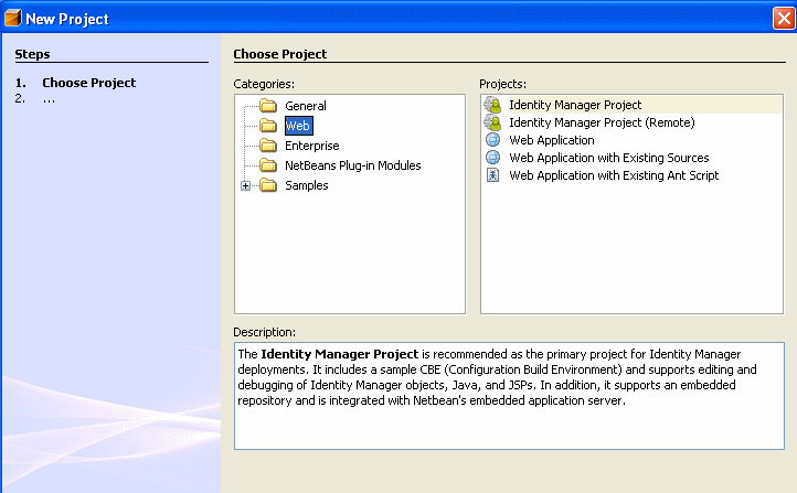 Select Sun Identity Manager from the Categories list.