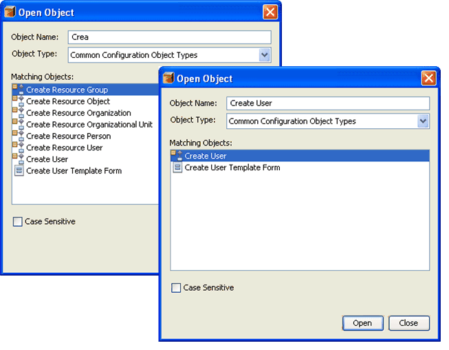 Use the Open Object dialog to open a particular object from the repository.