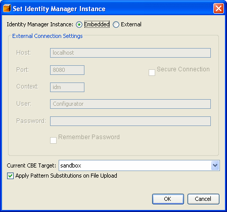 Example Set Identity Manager Instance Dialog