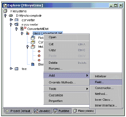 Screenshot of the Explorer window showing the Add Field option.