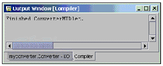 Screenshot showing the compiler output window after compiling ConverterMIDlet.