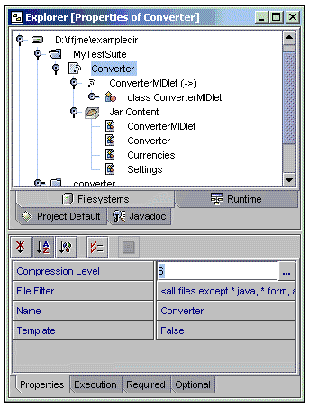 Screenshot showing the Properties sheet for the Converter MIDlet suite.