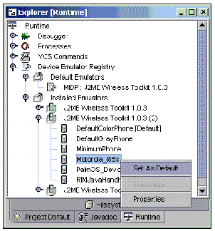 Screenshot showing how to set the default emulator.
