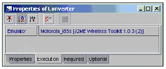 Screenshot showing the MIDlet suite's execution properties.