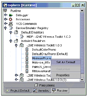 Screenshot showing setting a default device for an emulator.