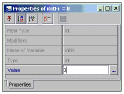 Screenshot showing the Properties of initFr and changing its Value attribute.