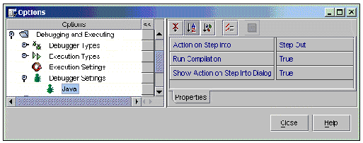 Screenshot showing the debugger settings for stepping through a program.