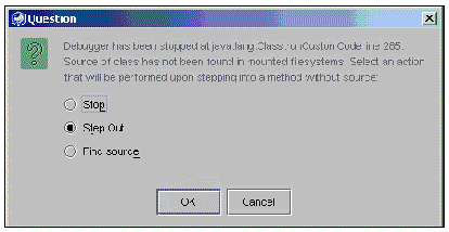 Screenshot showing the step out question window. Buttons are OK and Cancel.