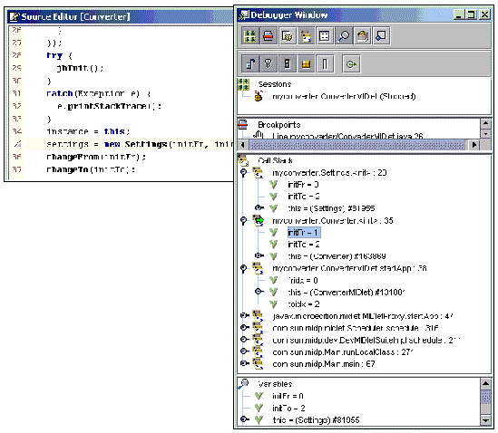 Screenshots showing the call stack and variable values.