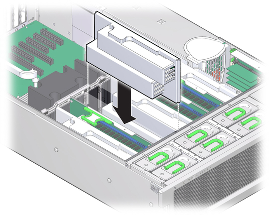 image:Illustration that shows the installation of a memory riser filler panel