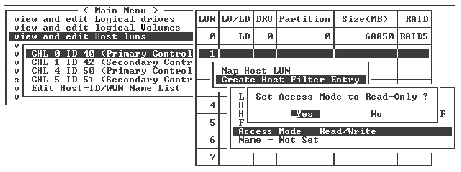 Screen capture shows "set Access Mode to Read-Only? prompt displayed with "Yes" selected.