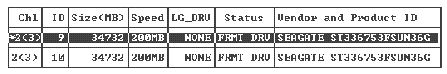 Screen capture shows the first submenu shows an available drive selected, the second submenu shows the selected drive indicated by an asterisk (*) mark.