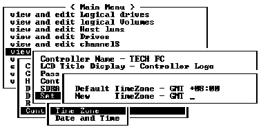 Screen capture showing menu options for setting the controller time zone.