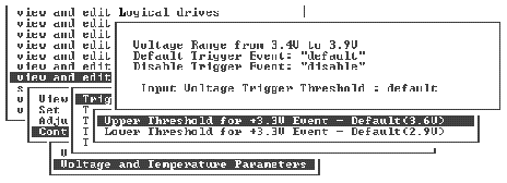 Screen capture shows threshold range, triggering events, and "Input Voltage Trigger Threshold: default."