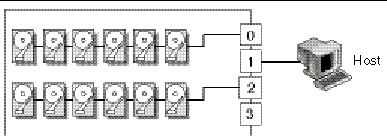 Figure showing a split-bus array configuration, connected to one host.