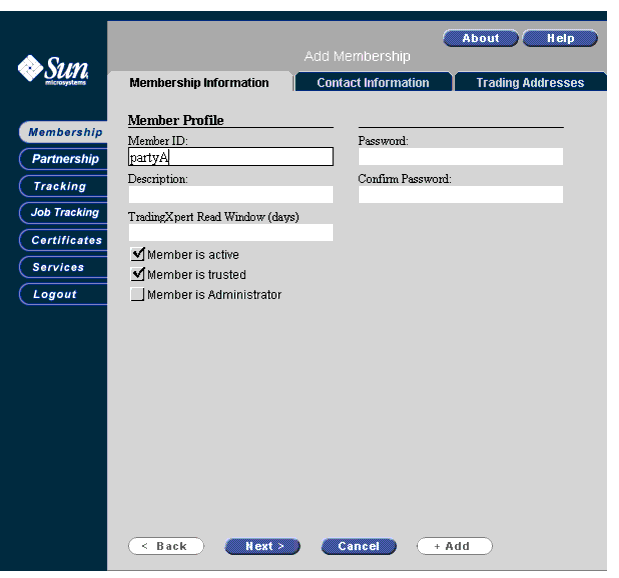Screen capture of the Add a member activity.