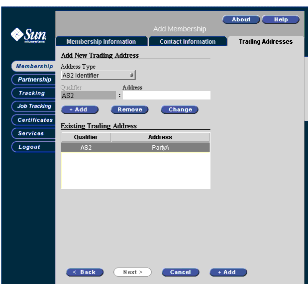 Screen capture of the Trading address added indicator.