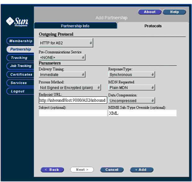 Screen capture of Outbound protocol specification activity.