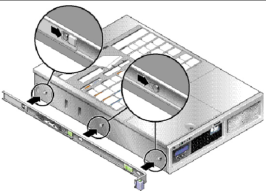 Image shows the mounting bracket attaching to three locating pins on the side of the chassis