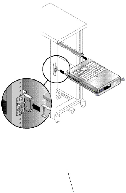 Image shows the mounting rails on the server fitting into the slide rails in the rack