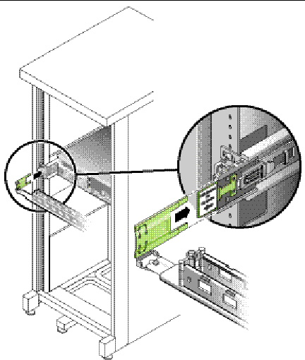Image shows the left side of the CMA being inserted into the rear of the CMA rail extension