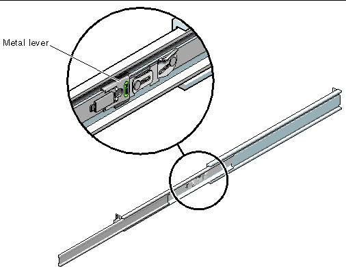 Image shows the metal lever is near the rear end of the mounting bracket