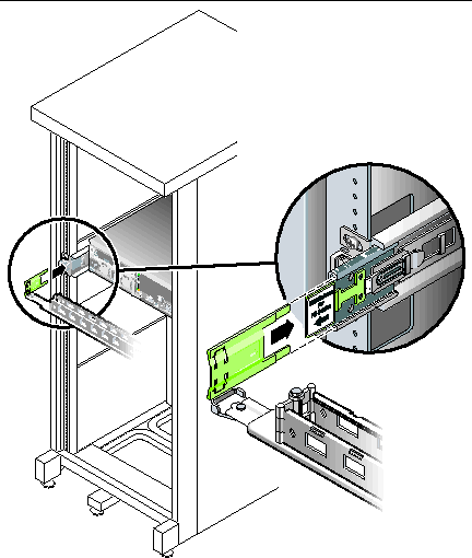 Image shows the left side of the CMA being inserted into the rear of the CMA rail extension