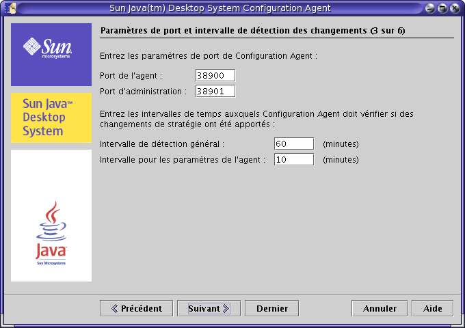 Configuration Agent, paramètres de port Configuration Agent, paramètres de port