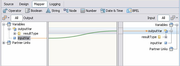 Screen capture of mapping for Assign activity with direct
mapping