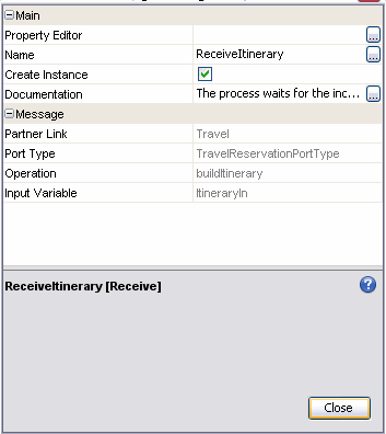 Receive Properties window