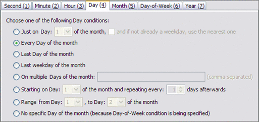 Image shows the Day tab of the Add New Cron Trigger Editor